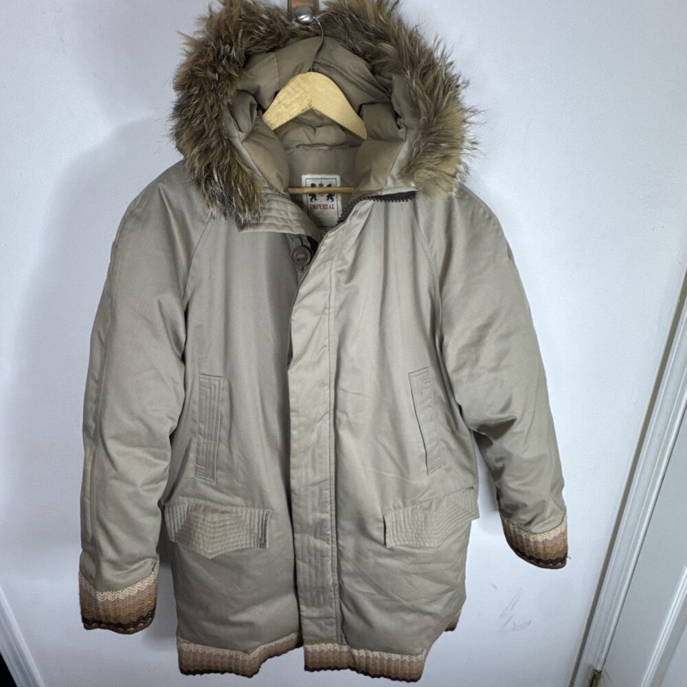 Vintage Imperial Down Parka Jacket Men’s 42 Tan Real Fur Hood Winter Coat